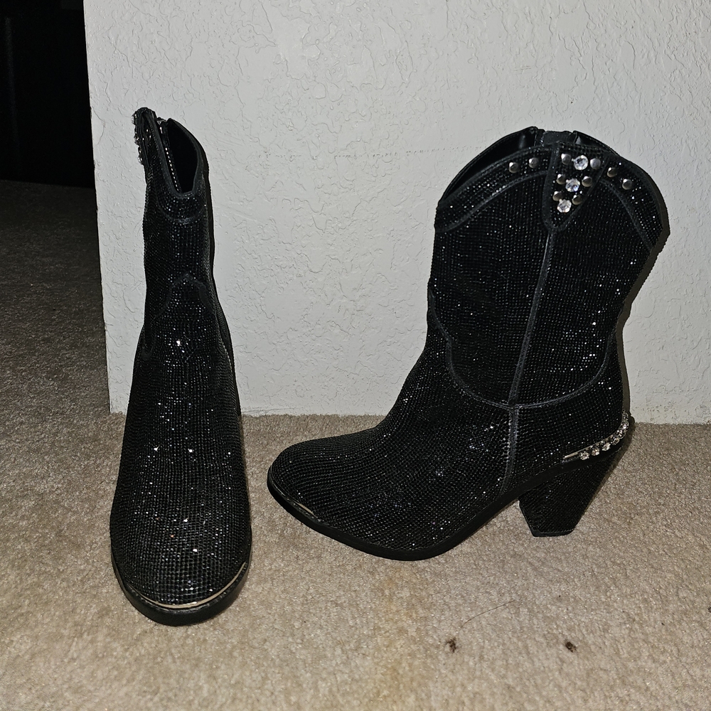 Dolls Kill Black Glitter Heeled Boots